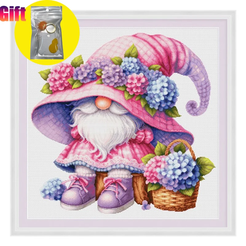 Spring Cross Stitch kit christmas Hydrangea Dwarf Cartoon Pattern DIY 11CT 14CT cross-stitch printed canvas Embroidery for kids