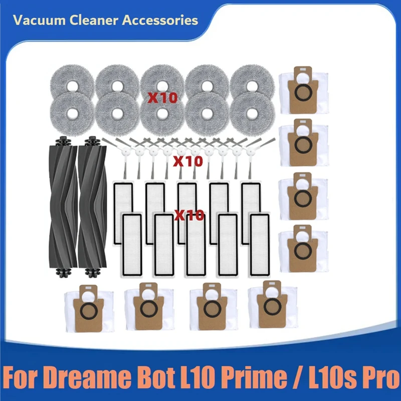 40PCS Accessories Kit For Dreame Bot L10 Prime / L10s Pro / L10 Pro Robot Vacuum Main Side Brush Filter Mop Cloth Parts