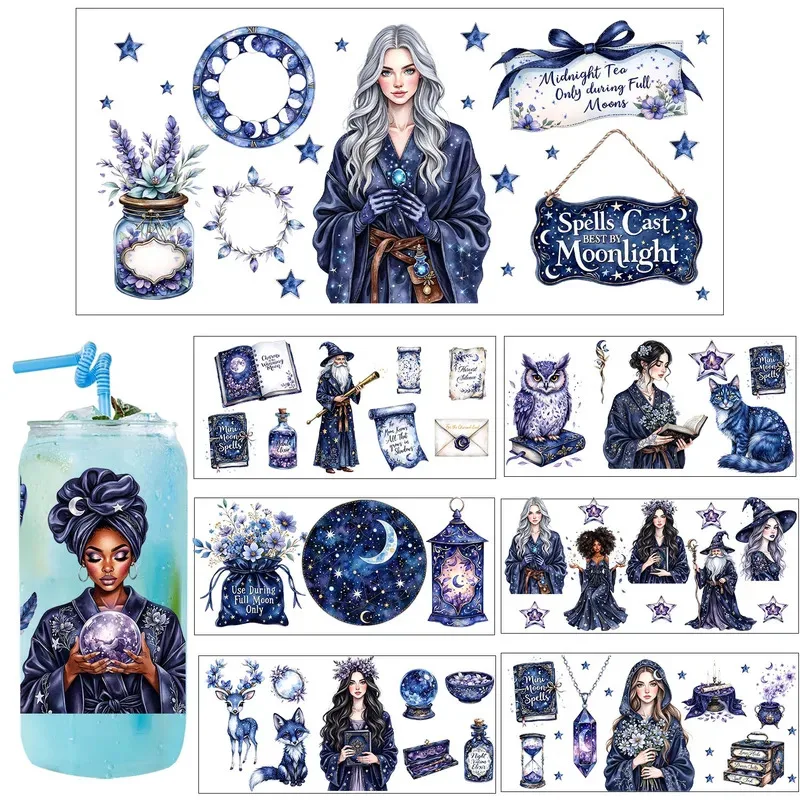 1/5pcs 20 Style Moonlight Spell Girls UV Sticker Party DIY Decals 3D transfers uvdtf tumbler seal stickers 16oz uv dtf cup wraps