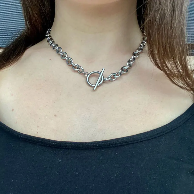2022 Fashion New Chunky Chain Necklace Women Simple Toggle Clasp Stainless Steel Chain Necklace for Women Jewelry Gift