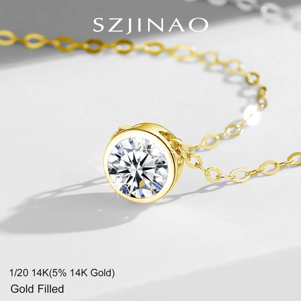

Classic 14K Gold Filled Solitaire Moissanite Necklace 1.0CT Bright Cut D Color Pendant Chain for Women Gifts Minimalist Jewelry