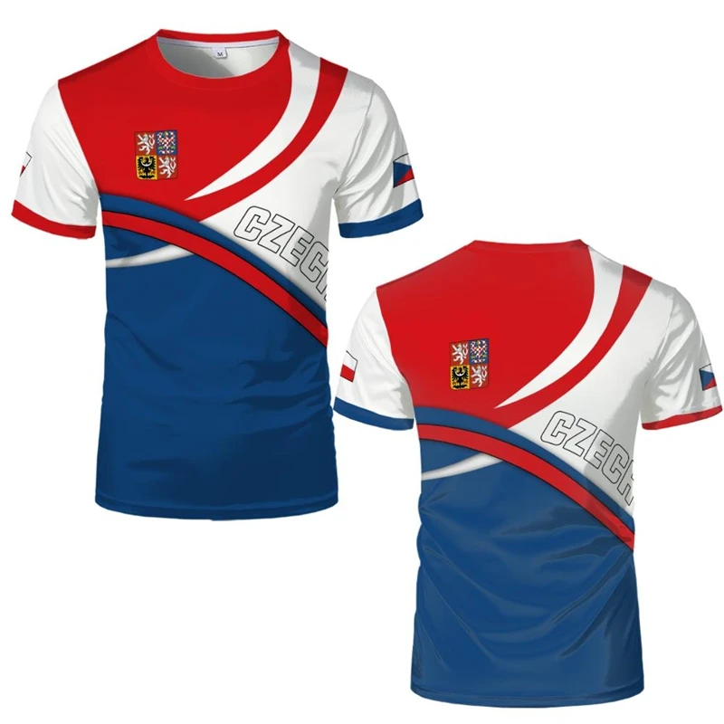 Image of Tschechische Republik Flaggen-Fußball-T-Shirts Tschechisches Nationalemblem 3D-Bedruckte Sport-T-Shirts Lässige Atmungsaktive Rundhals-T-Shirts