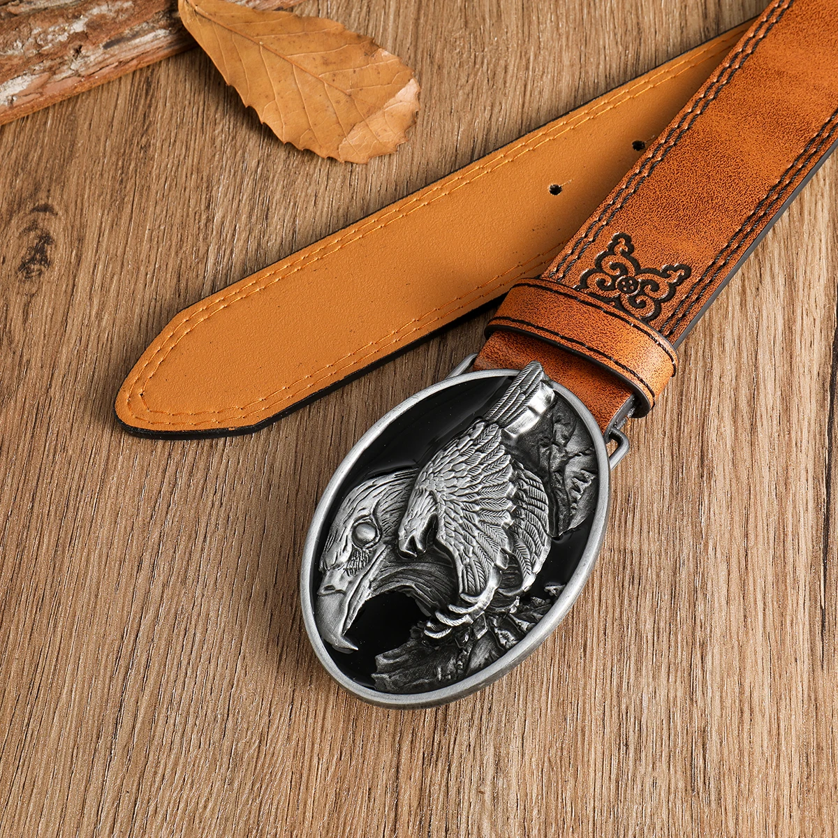 Double Eagle Head Drip Oil3.7cm wide men's and women's Western bull head denim style bull scalprendy belt smooth buckle