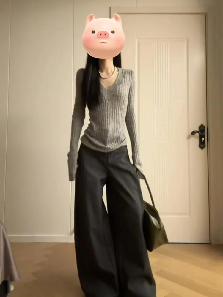 

ay V-Ne Knitted Sweater Women's Slim Fit Long Sve Thermal Top Inner Wear Tight Chic Long Sve irt Autumn Winter