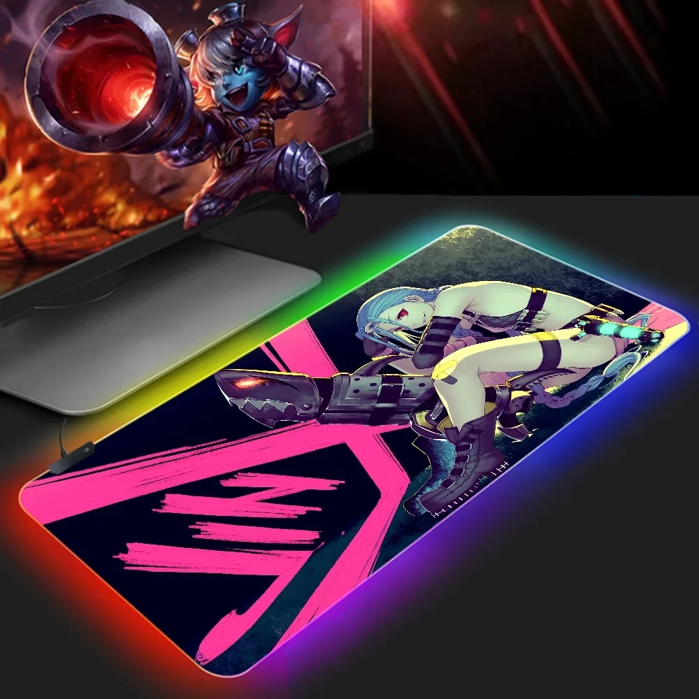 Anime J-JINXs Desk Rubber Carpet League of Legends Computer Mat Luminescence Mouse rgb Gaming Pads Pc Accessories Gamer Keyboard