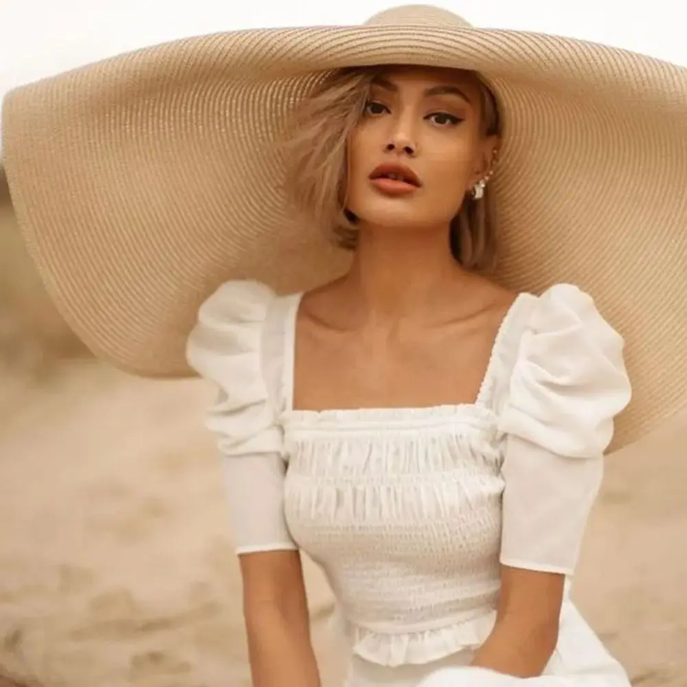High Quality Foldable Large Wide Brim Sun Hats Straw 70cm Oversized Beach Hat UV Protection Sun Shade Hat image 5