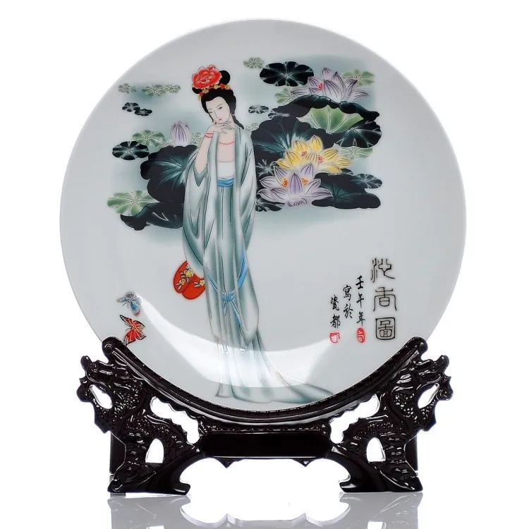 TOP GOOD  business present -handicraft Vintage CHINESE Woman porcelain home OFFICE Decor art plate Decoration