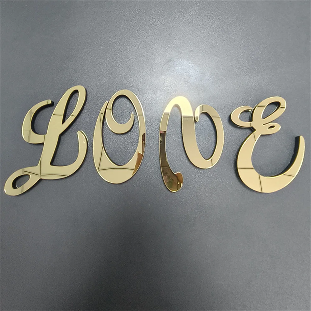 20CM Gold English Letters A-Z Mirror 3D Wall Sticker Decoration Festival Party Wedding Decor Acrylic Mural Peel Stick Wallpaper