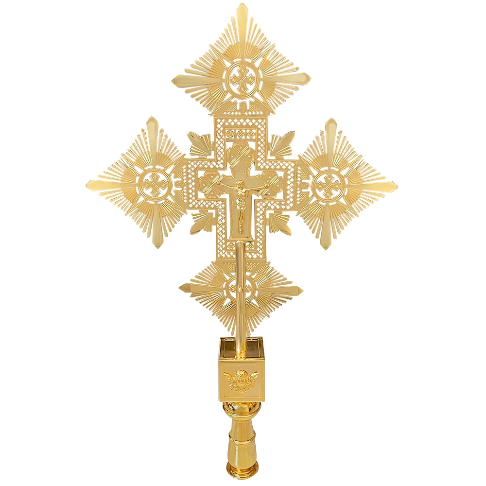 

Ethiopian Axum Copper Ceremonial Cross, 32.5In Processional Cross, Antique Style Religious Relic, Church Decoration
