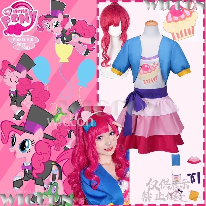 Pinkie Pie Human Costume Cosplay Anime Pony Hot Pink Wig Kawaii Dress Lolita Halloween Roleplay Girls Woman Carnival Customized