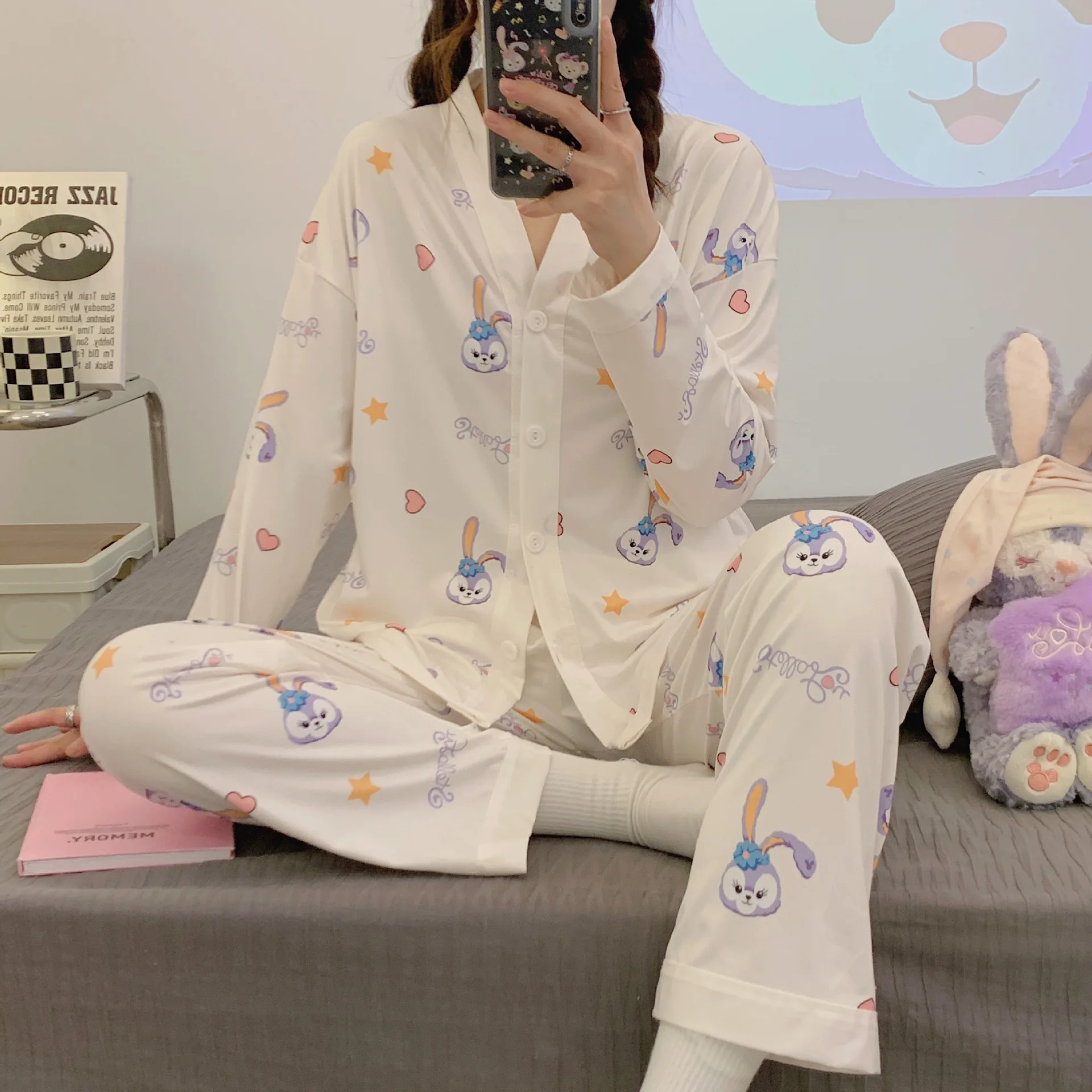 Disney Winnie the Pooh autumn new women\'s pajamas long-sleeved trousers cartoon girl cute star Dailu animation loungewear