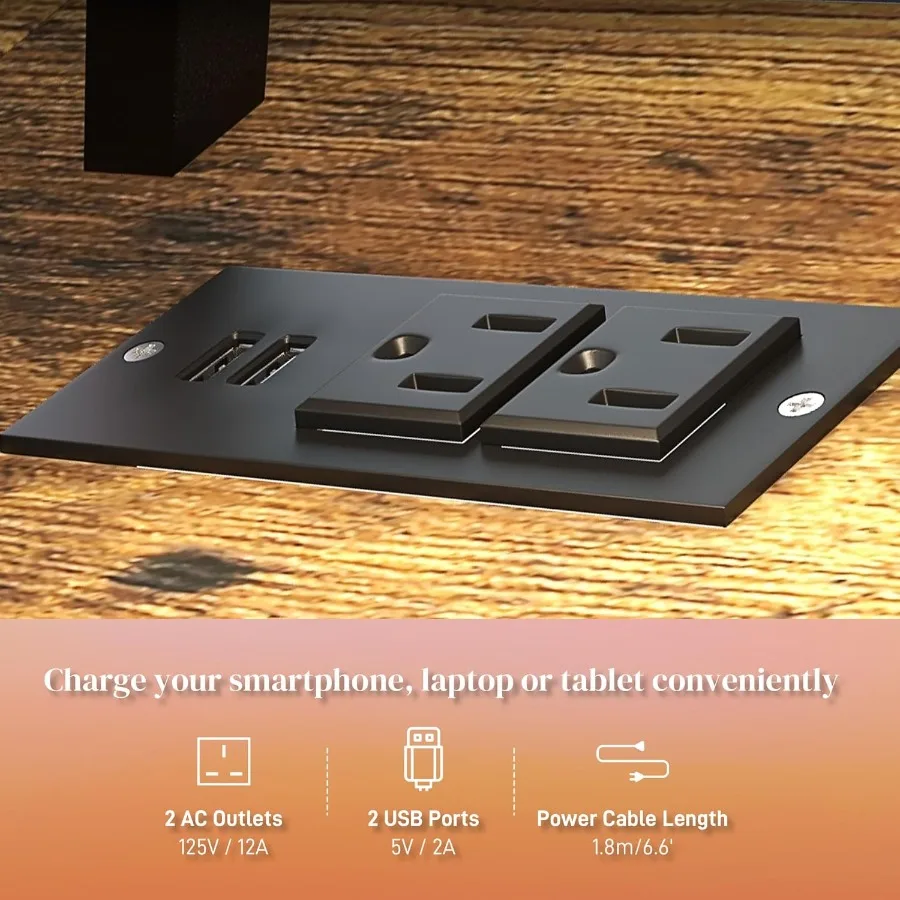 61 مكتب كمبيوتر مع أضواء LED منافذ طاقة منافذ USB مكتب ألعاب مع أرفف تخزين حامل شاشة خزانة ملفات قماشية Dra #5