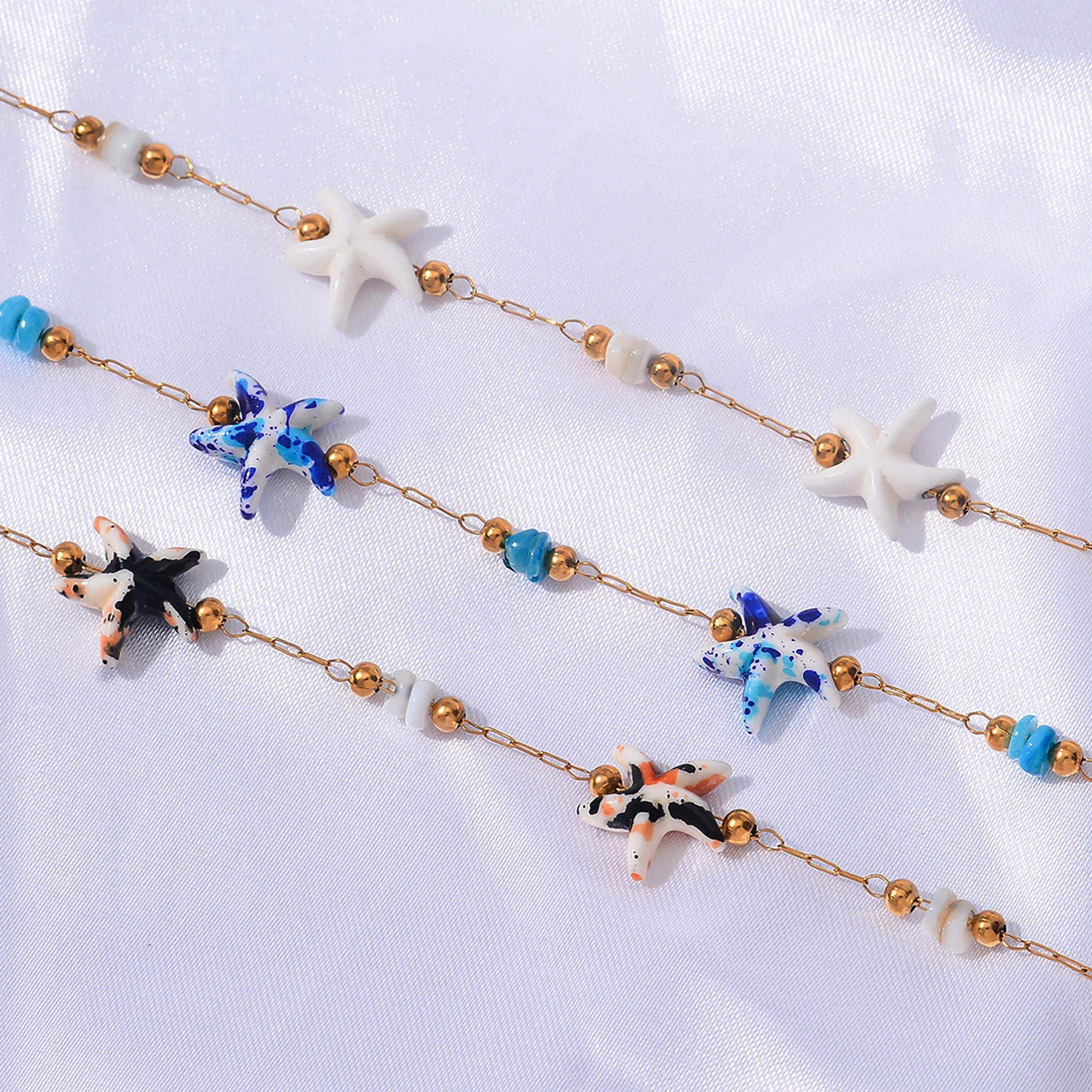 

0.5m/1m Natural Stone Starfish Chain Stainless Steel Gold Color Handmade Link Chain for DIY Necklace Bracelet Jewelry Making