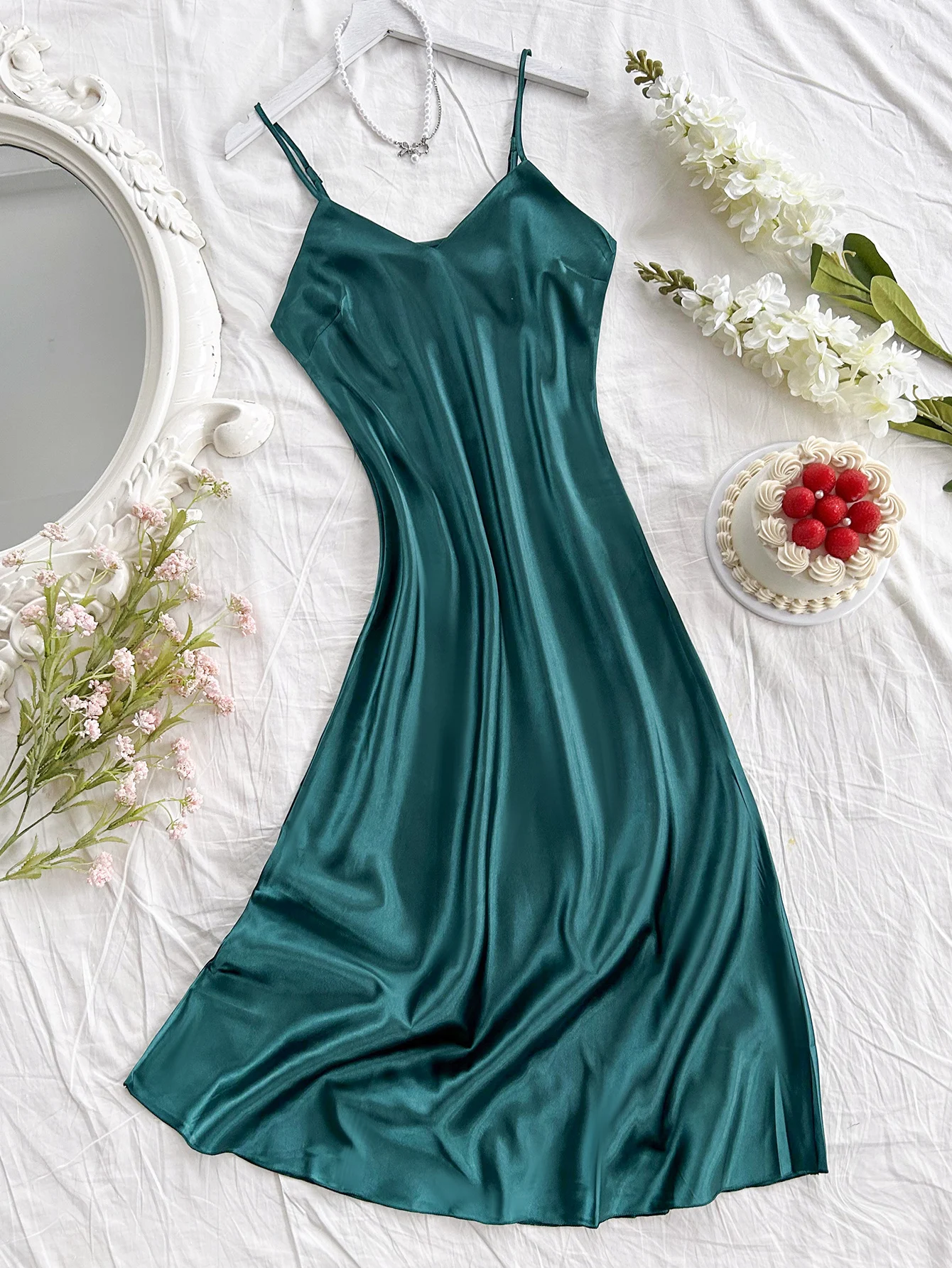 Elegant Satin Women's Nightdress Sexy Comfortable Long Slip Dress Solid Color Pajamas For Women