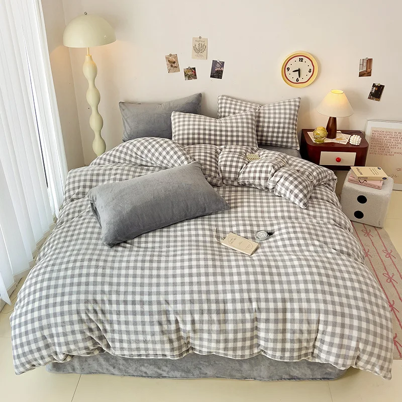 Plaid Duvet Cover for Winter Flannel Fleece Warm Quilt Cover Simple Style Thick Single/Queen/King Size funda nordica 150 cama