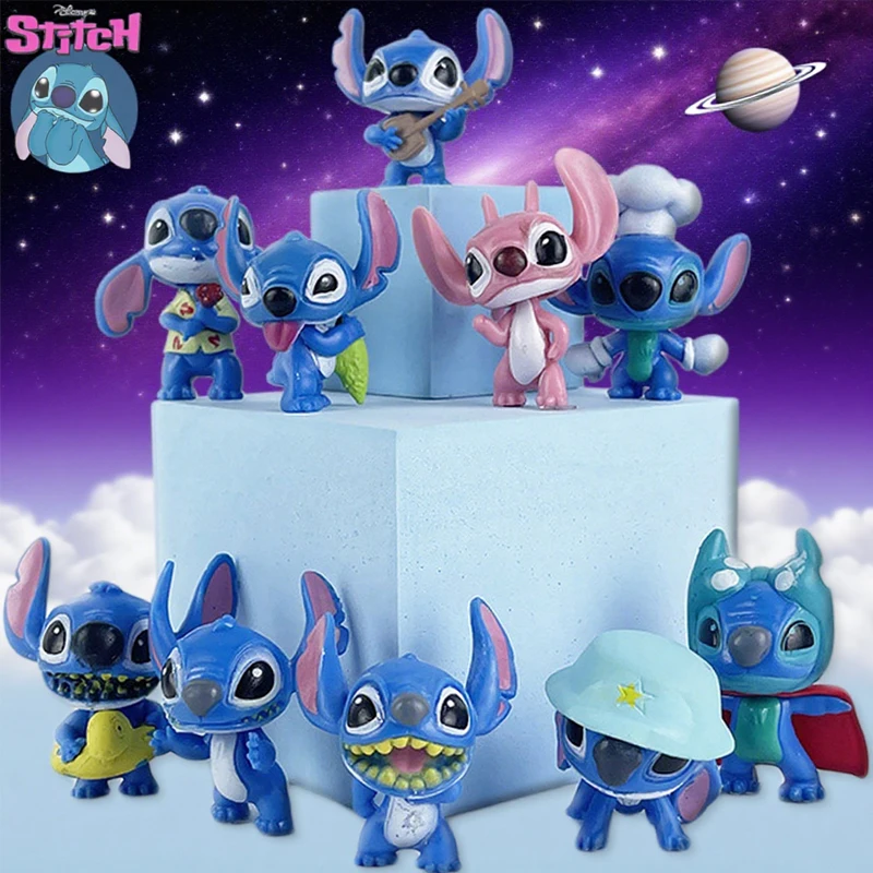 Miniso 10 pçs lilo & stitch dos desenhos animados figura bonito modelo coleção anime ornamento de mesa decoração do bolo aniversário crianças brinquedos presentes