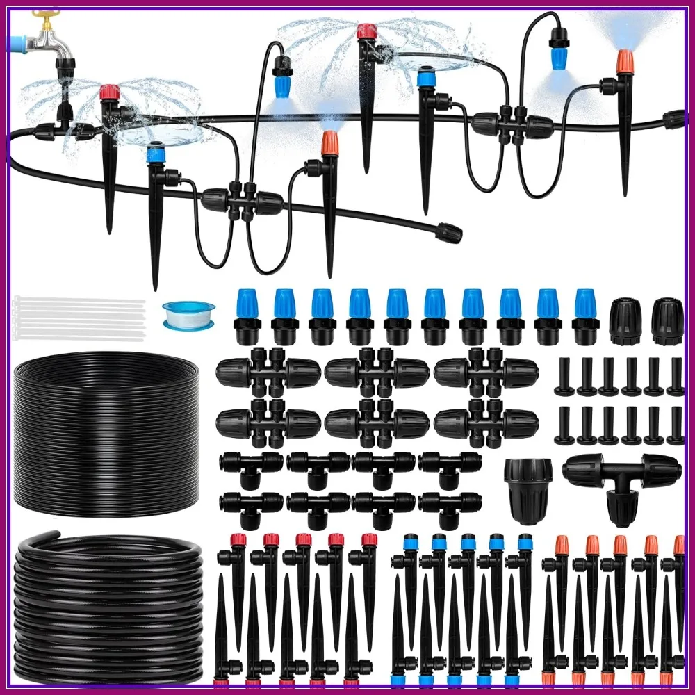 

230FT Drip Irrigation System with 40 Nozzles & Emitters, Adjustable Sprinklers Kit for Greenhouse, Lawn, Raised Bed