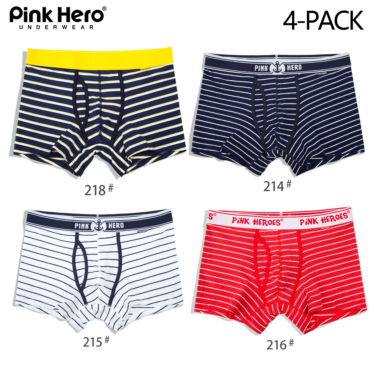 4 PCS PINKHERO Hombre Underwear For Men,Including Cotton Boxer Briefs And Striped Male Underpants And Tрусы Mужские