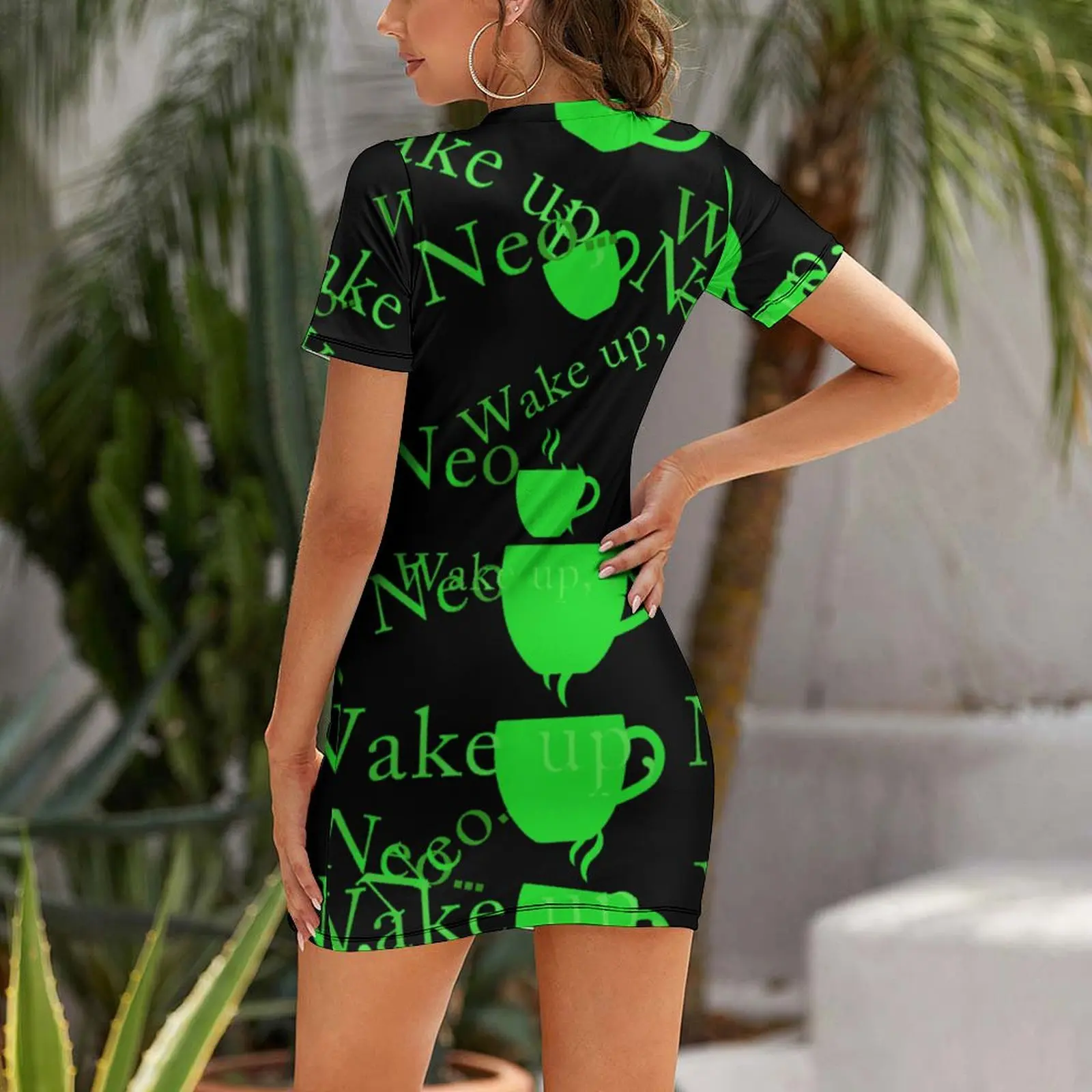 Wake Up Neo Coffee Time For Sale Short Sleeved Dress Premium Sexy  Woman's Dress Funny Novelty Cocktails Suspender Dress