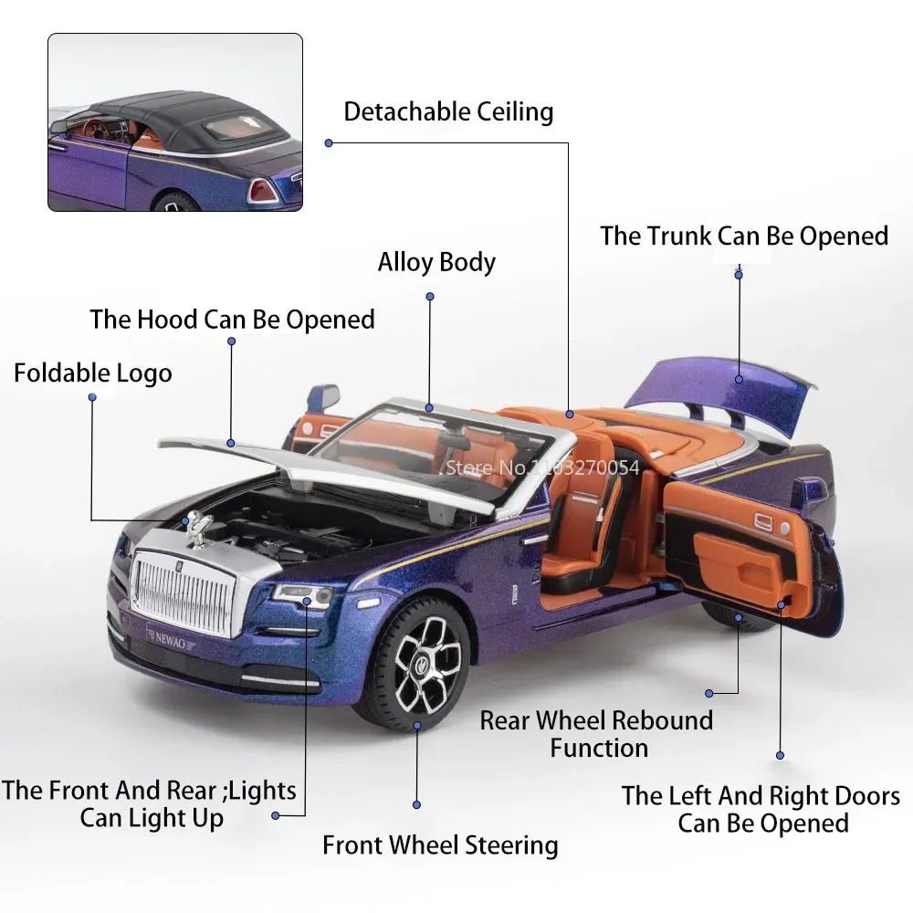 Rolls Royce Spectre Dawn – modèle en alliage moulé sous pression, échelle 1:24, jouets de voiture, son et lumière, portes rétractables, véhicules ouverts, cadeaux de noël pour enfants