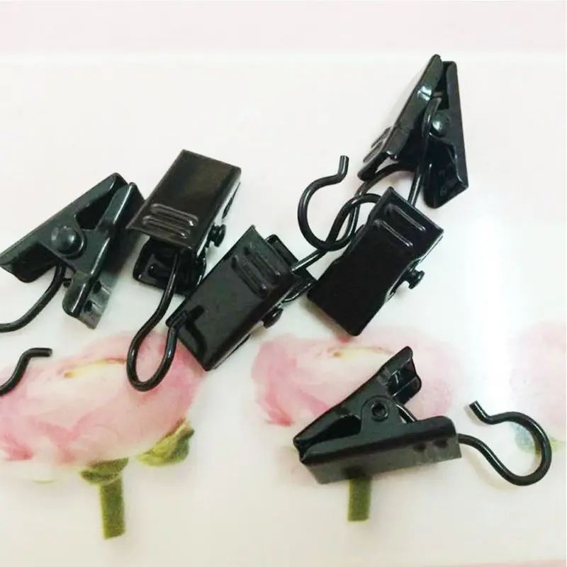 

100Pcs Black Iron Curtain Hangers Non-Slip Design for Small Pockets Or Tabs on Rods Curtain Clips Drapery Clips