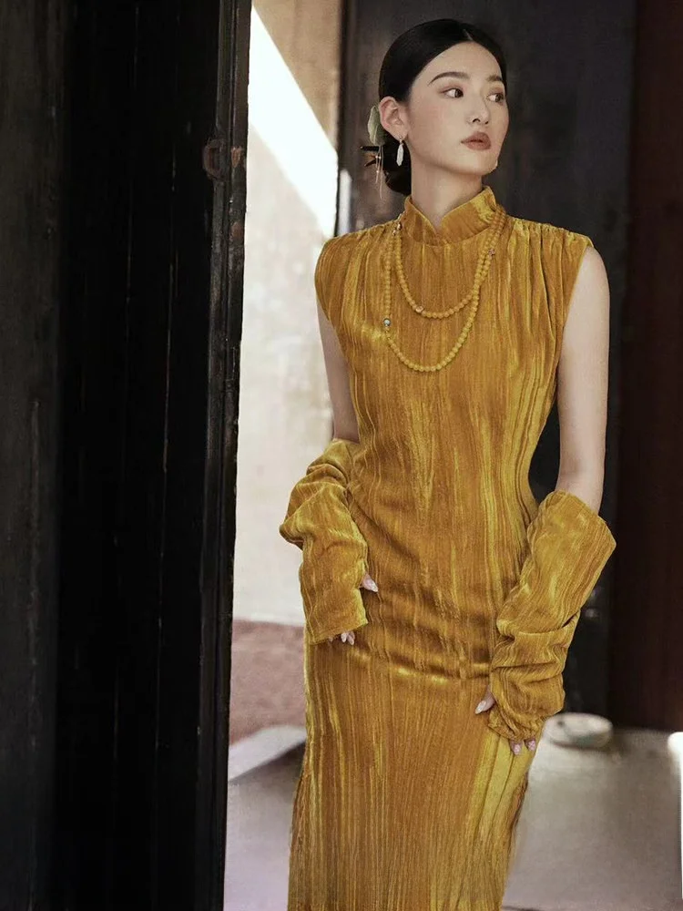 

Ele Vintage Chinese Sle Long Qipao Dr for Women Wedding Ceremony Evening Gown High Waist Slim Fit Neline