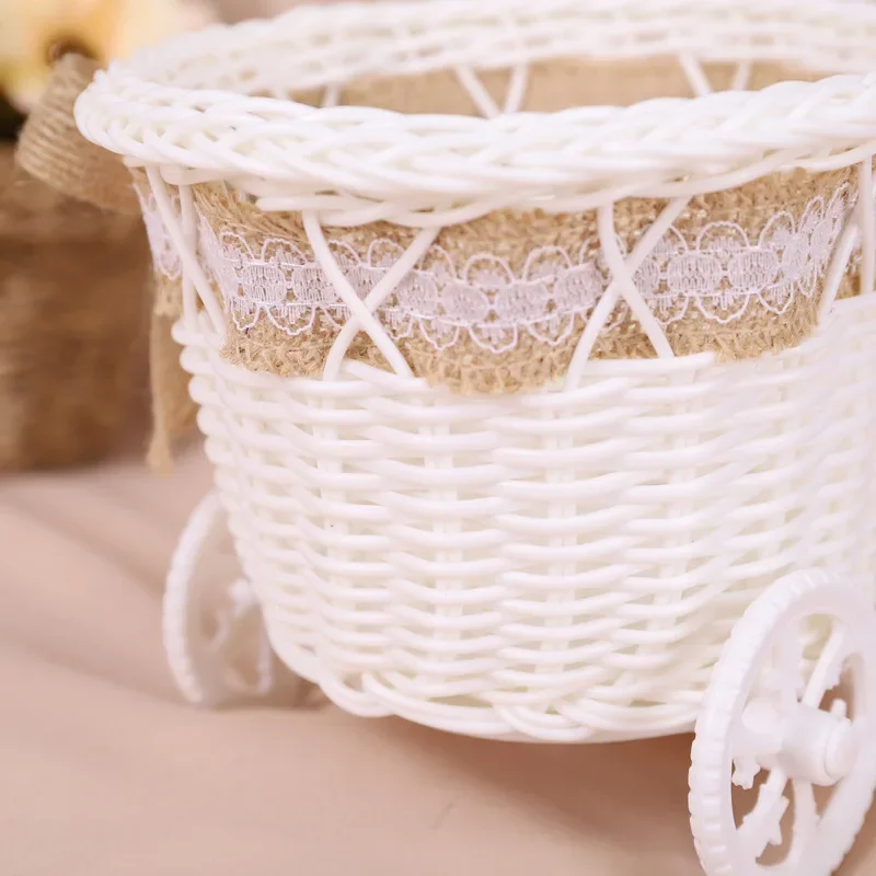 Handmade Rattan Flower Bike Vase Colorful Rose Flower Daisy Artificial Flower Pot for Home Wedding Decoration Storage Container