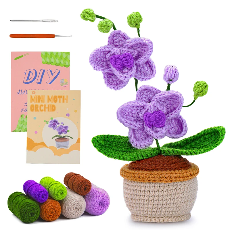 KRABALL Moth Orchid Crochet Kit for Beginners With Instruction Knitting Yarn Thread Needles Hook Easy Knit Tools Accessories Set