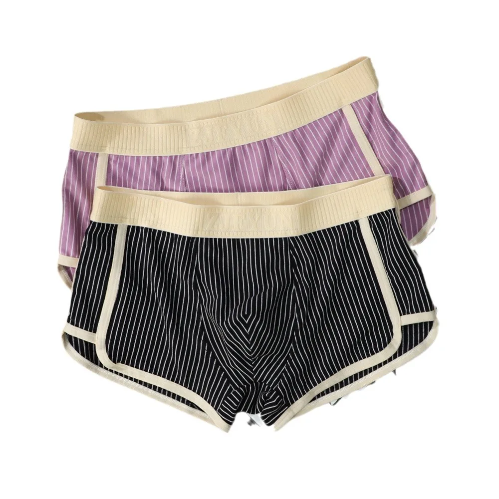 Men's Underwear Pure Cotton Comfortable Boxershorts Breathable Striped Personalized Shorts Wide Belt Middle Waist Boys Boxers