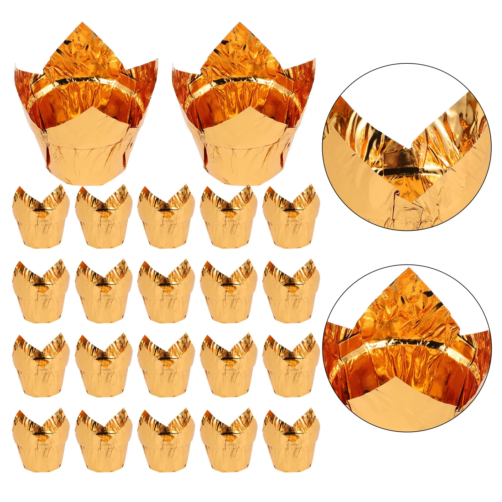 50Pcs Tulip Style Cupcake Liners Foil Muffin Cups Elegant Disposable Baking Liners for Cupcakes Muffins Tarts Cookies Brownies