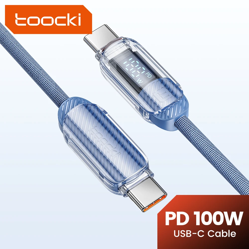 

Кабель Toocki PD 100 Вт, 60 Вт, Type-C для Applebook Matebook Xiaomi11 Huawei Mate 40, прозрачный СВЕТОДИОДНЫЙ цифровой дисплей, кабель для быстрой зарядки