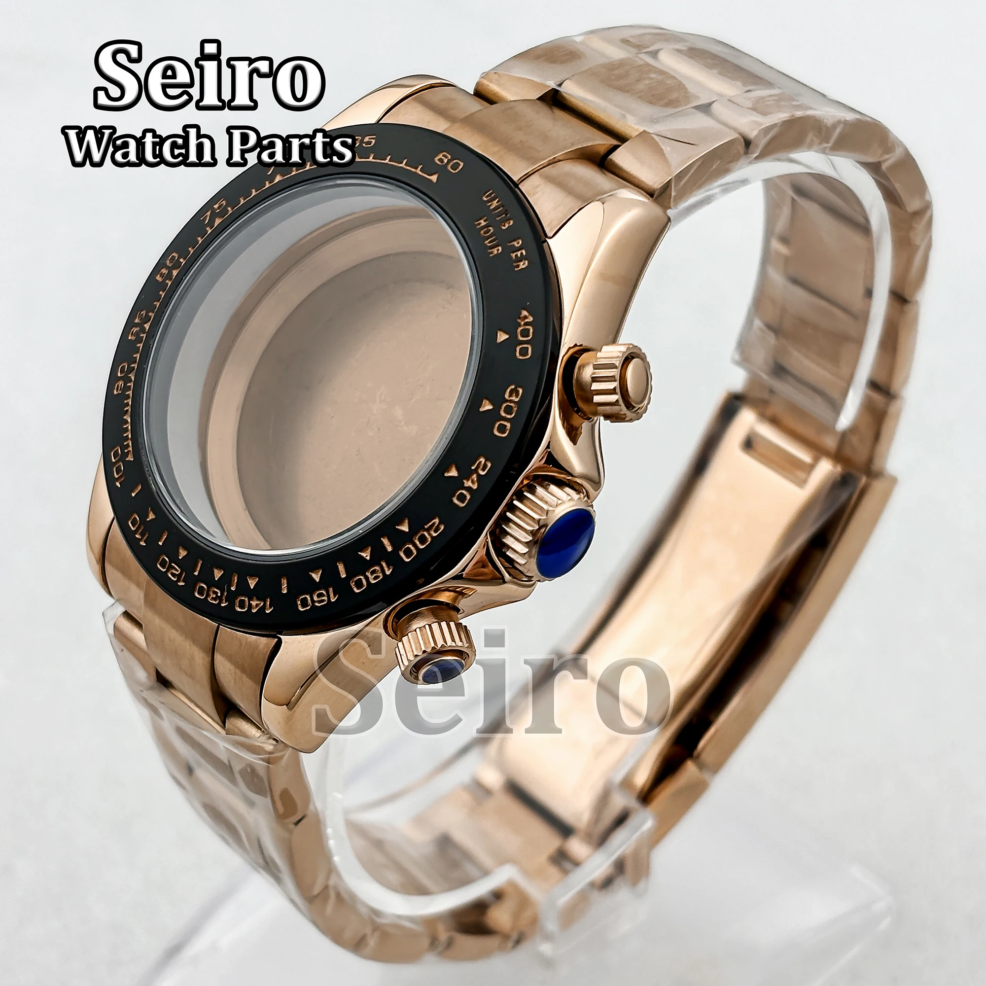 39MM Watch Case Stainless Steel Oyster Strap Sapphire Glass Rose 