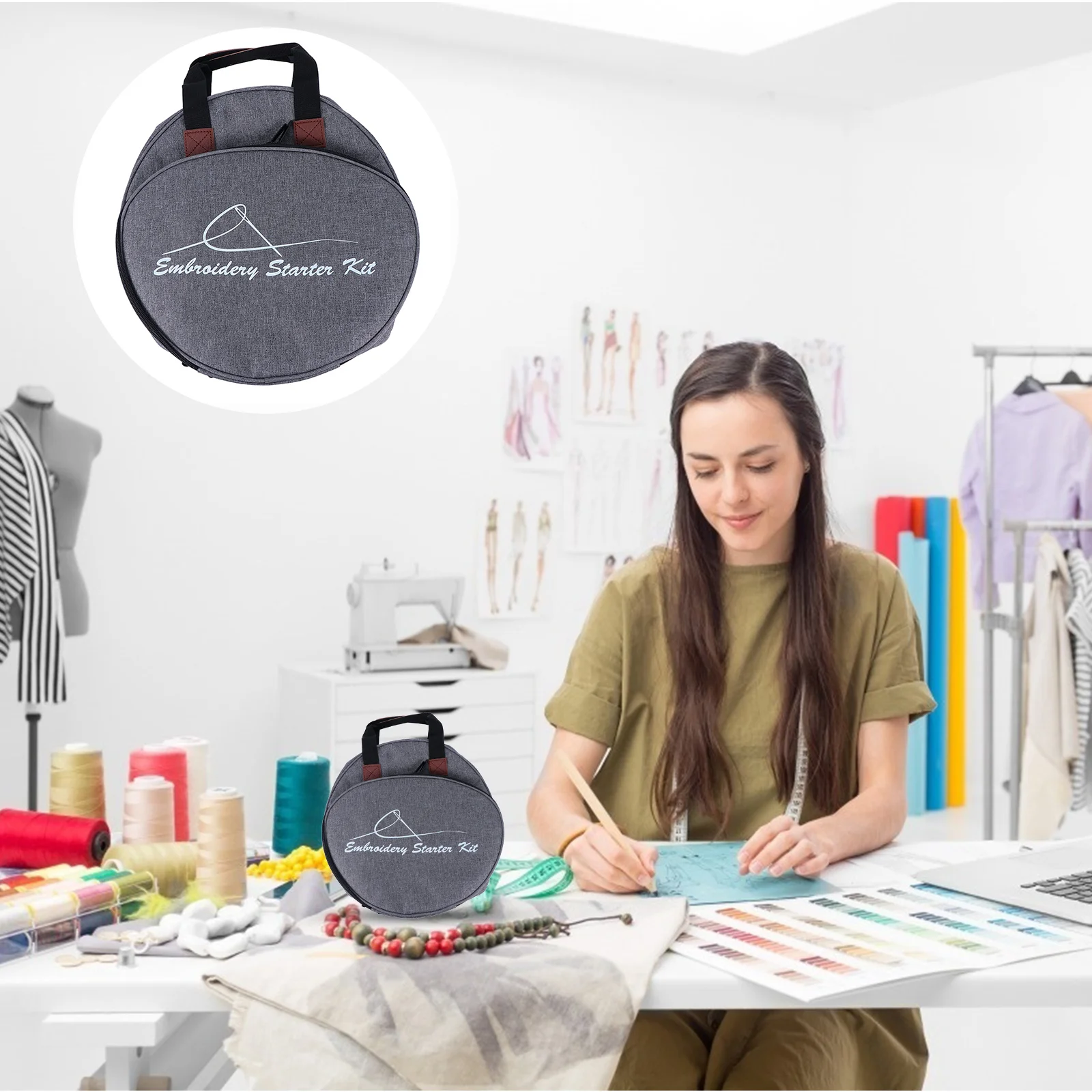 

Embroidery Project Bag Durable Portable Oxford Cloth Organizer Cross Stitch Tools Accessories Storage Carrying Pouch