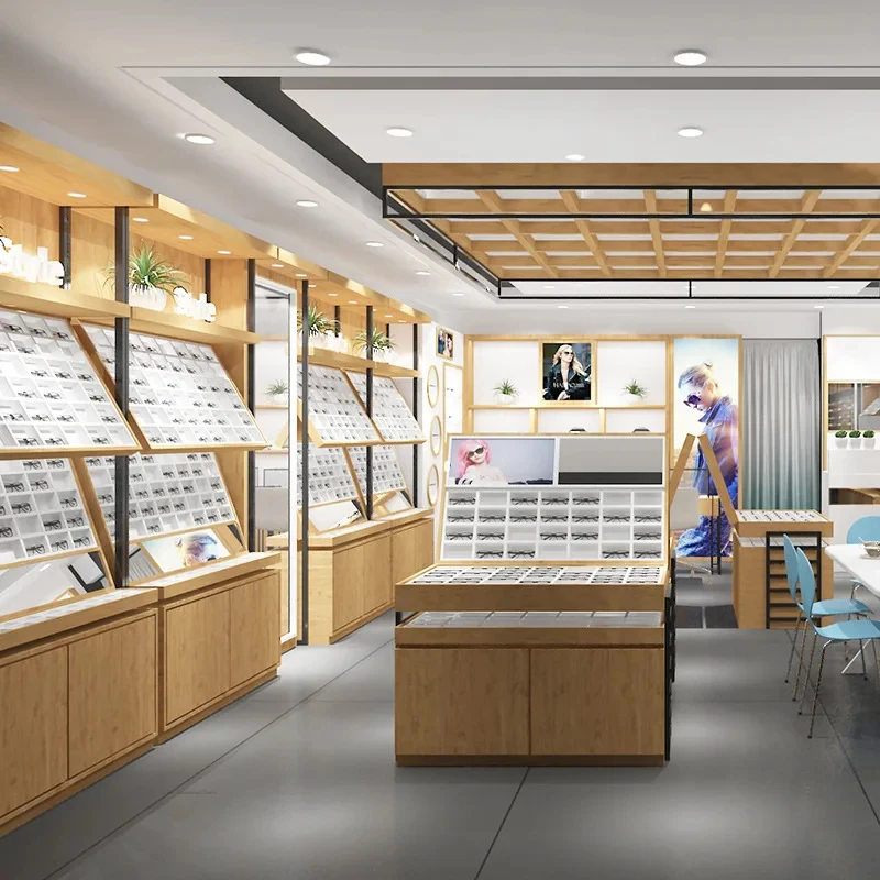 custom.Whole Store Design Customized LED Glass Shelf Storage Counter Display Cabinet Glasses Store