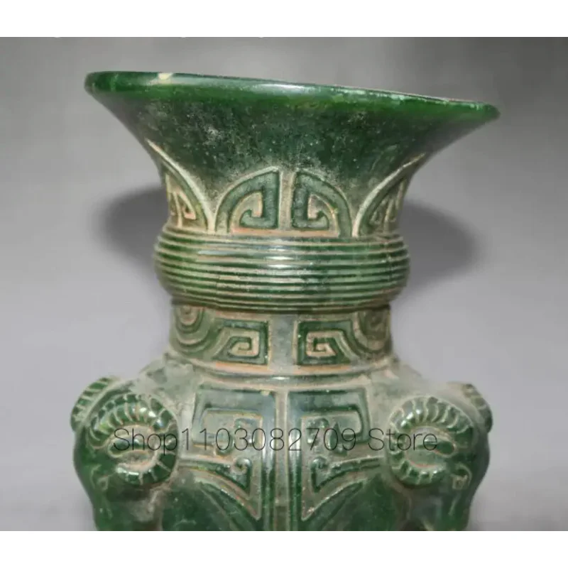 China Old Green Jade Fengshui Sheep Goat Beast Animal Bottle Pot Vase Jar Jug