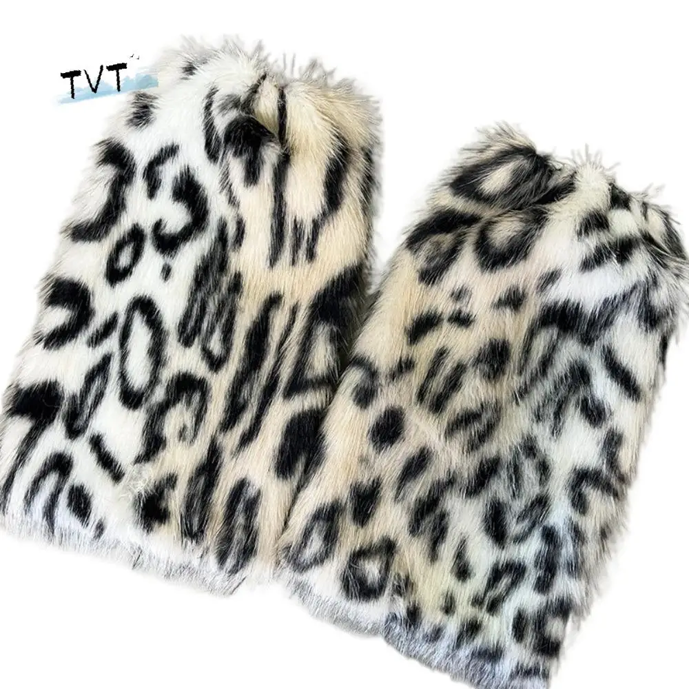 

Soft Leopard Winter Leg Warmers Foot Cover Kawaii Furry Leg Warmers Y2k Lolita JK Long Stockings Streetwear