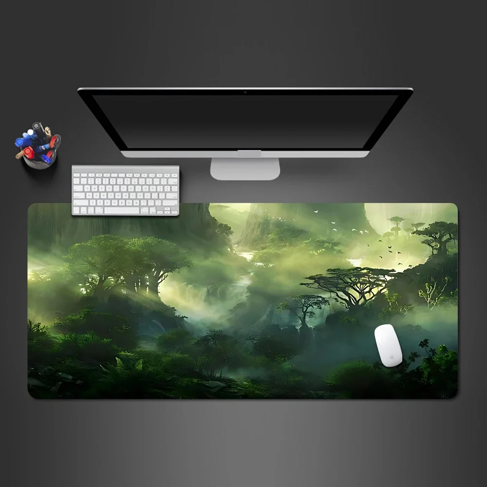 MRGBEST Fantasy Forest  Mouse Pad Green Landscape Tree Gaming Custom 400x900mm Keyboard Mat Non-Slip Natural Rubber RugLock Edge