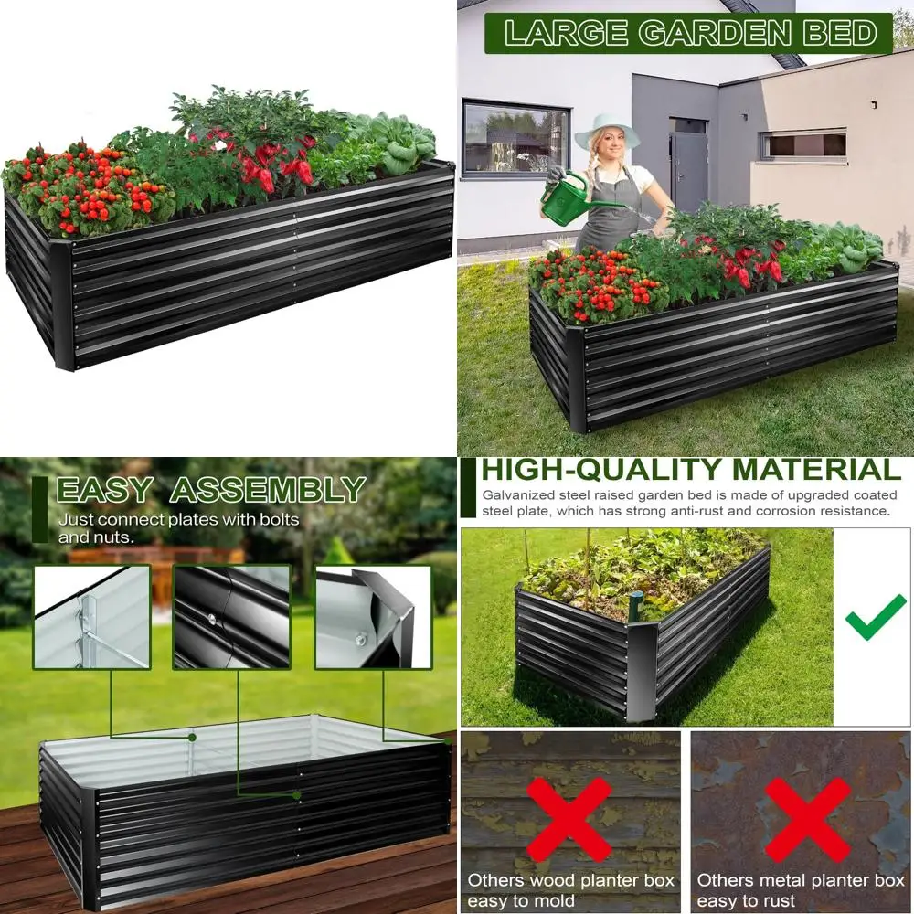 

Large Outdoor Galvanized Metal Raised Garden Bed, 8x4x2ft Tall, Durable Planter Boxes for Gardening