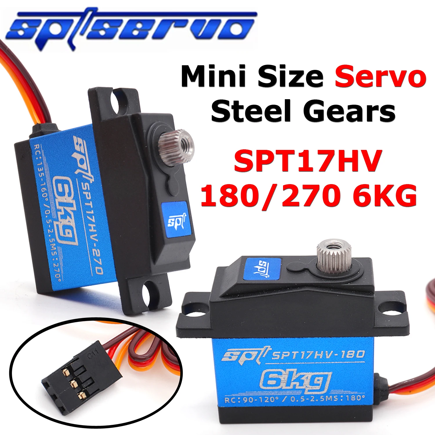 SPT Mini Size Servo SPT17HV 6kg 180/270 Steel Gears 7.4v for 1:10 Shift Lock 1:16 1:18 Steering Fix-Wing Robot Model Accessories