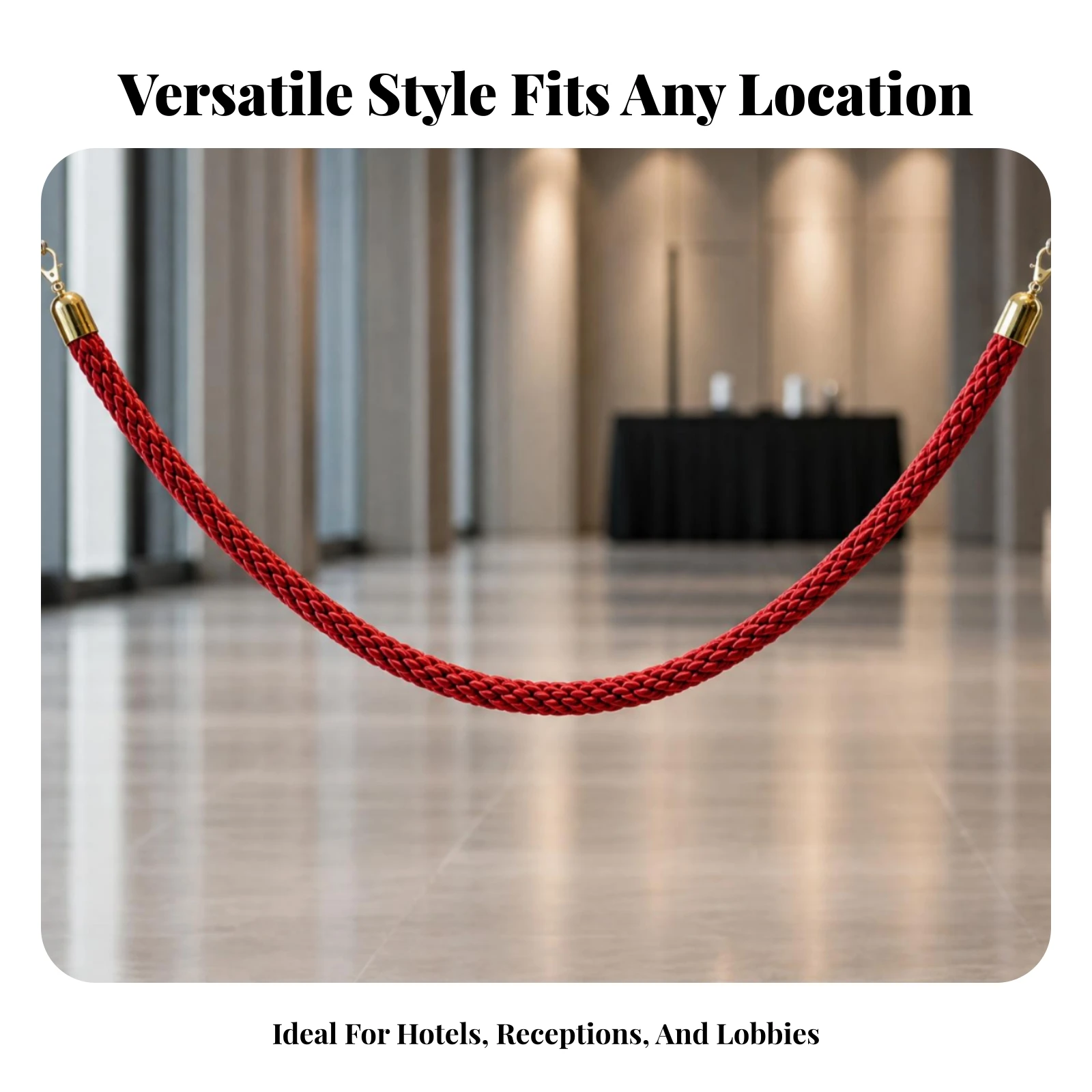Queue Barrier Rope Flexible Queue Pole Rope Connector Gold-Tone