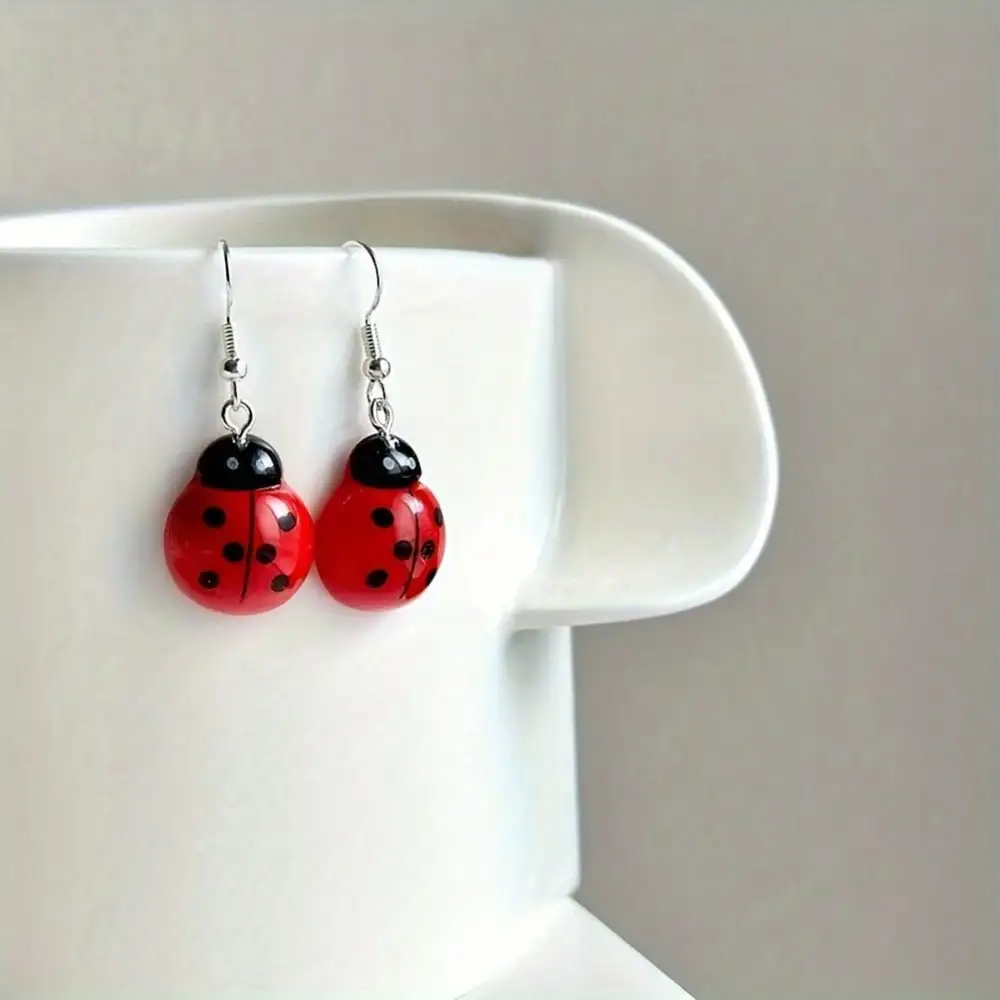 

Resin Ladybug Dangle Earrings, Y2K Cute Bug Jewelry for Women, Fun Fashion Accessory