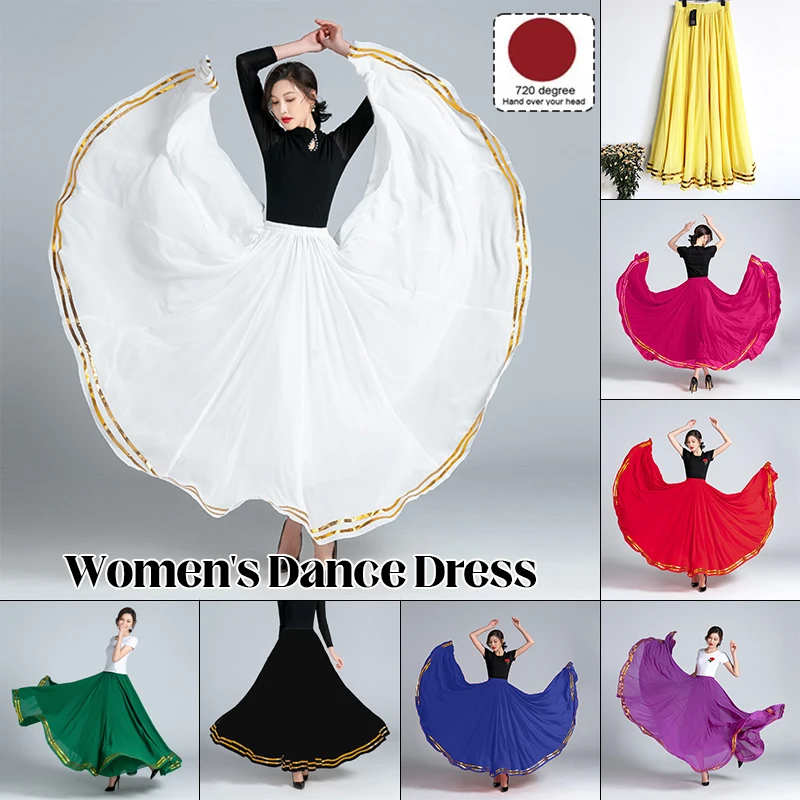 

Women Chiffon 720 Degree Big Swing Dance Skirts Ballroom Waltz Modern Dance Long Skirt Practice Stage Performance Costume