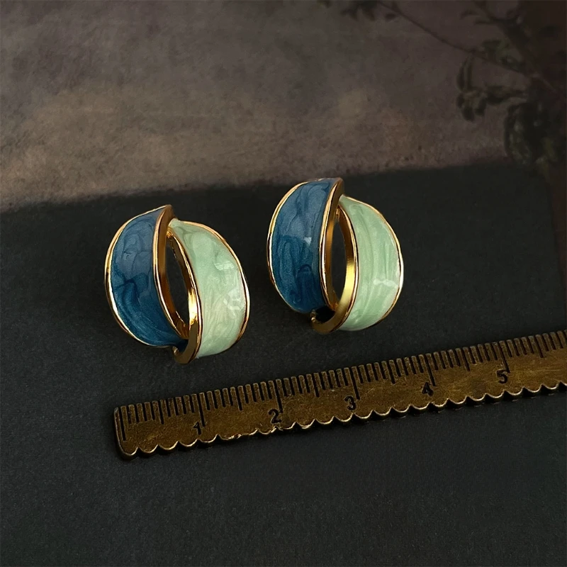 2025 New Vintage Light Vintage [Virgin Blue] French Retro Geometric Cross Earstuds Plated with 14K Design Feel Ear Accessories image 3