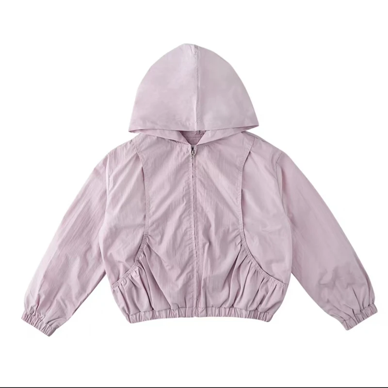 korean-style-thin-hat-girls-jacket-pink-purple-color-children's-outerwear-spring-autumn-season-wear-for-girls-under-12-years