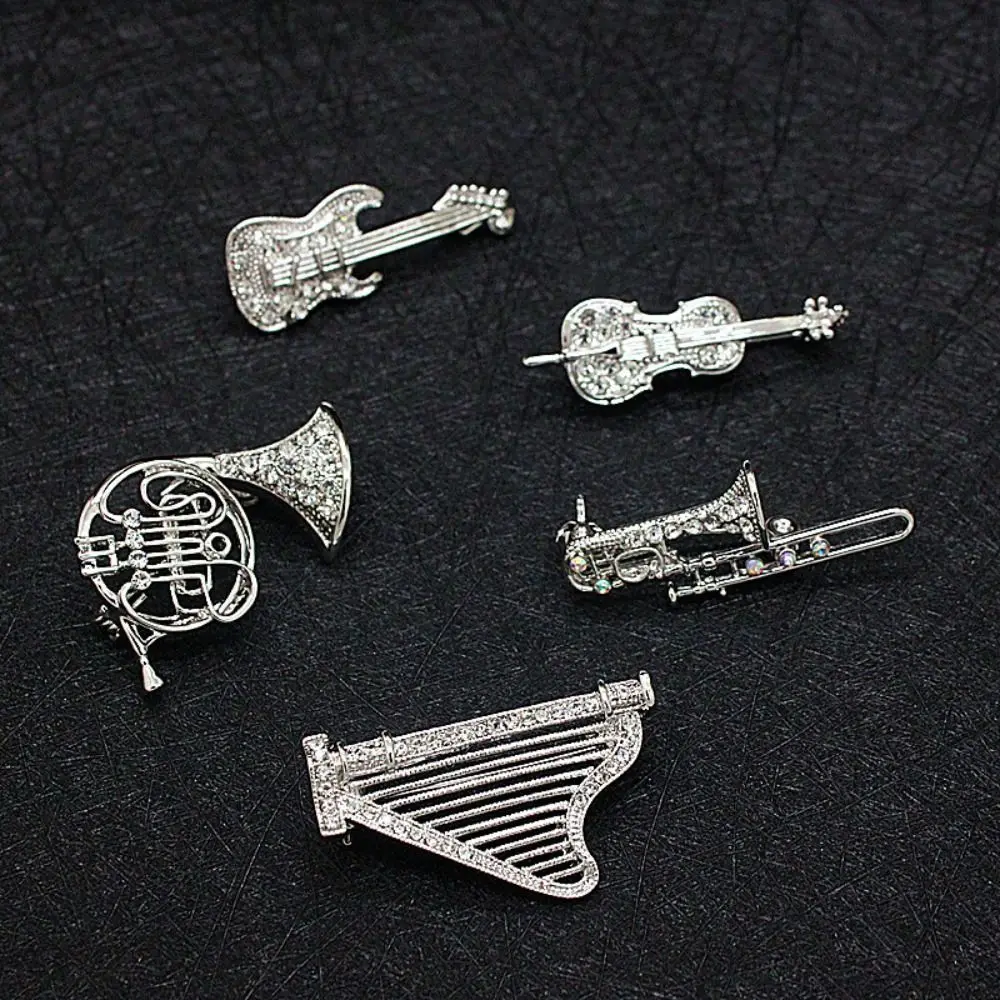 Sax Violin Sweater Coat Collar Pin Harp Trombone Music Score Brooch Korean Style Badge Musical Instruments Brooch Women Brooch