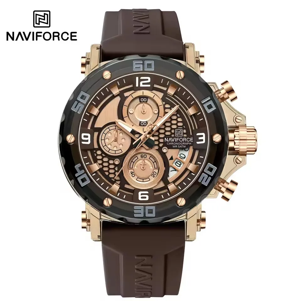 NAVIFORCE 7123 ساعة كوارتز رجالية فاخرة كرونوغراف التقويم مقاوم للماء سيليكون الرياضة والترفيه ساعة رجالي reloj hombre