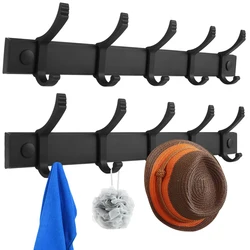 Coat Rack Wall Mounted - 5 pair Moveable Hooks Heavy Duty, Aluminum Coat Hook Rail for Coat Hat Towel Purse Robes Mudroom