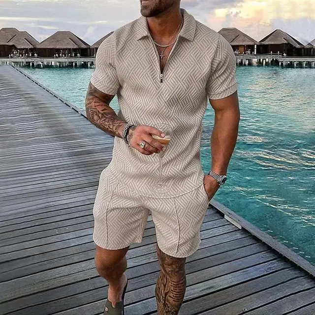 2025 New 3D Digital Printed Men's Fashion Casual Sets Short Sleeve Polo Shirt+Shorts 2 Piece Sets Sportwear Suit Male Clothing