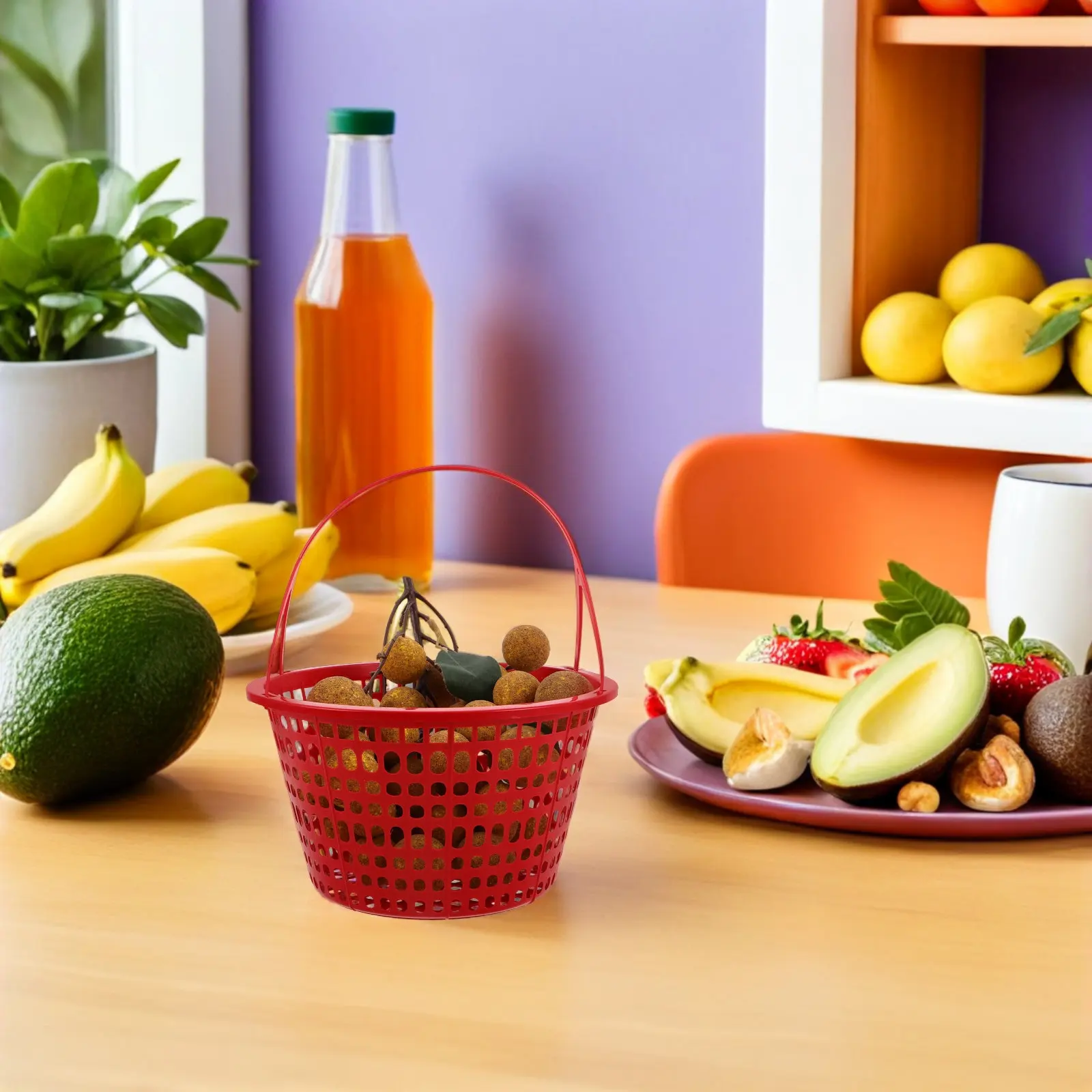 10Pcs Fruit Picking Basket Small Round Plastic Basket 6.9x6.9x4in Portable Strawberry Harvest Container