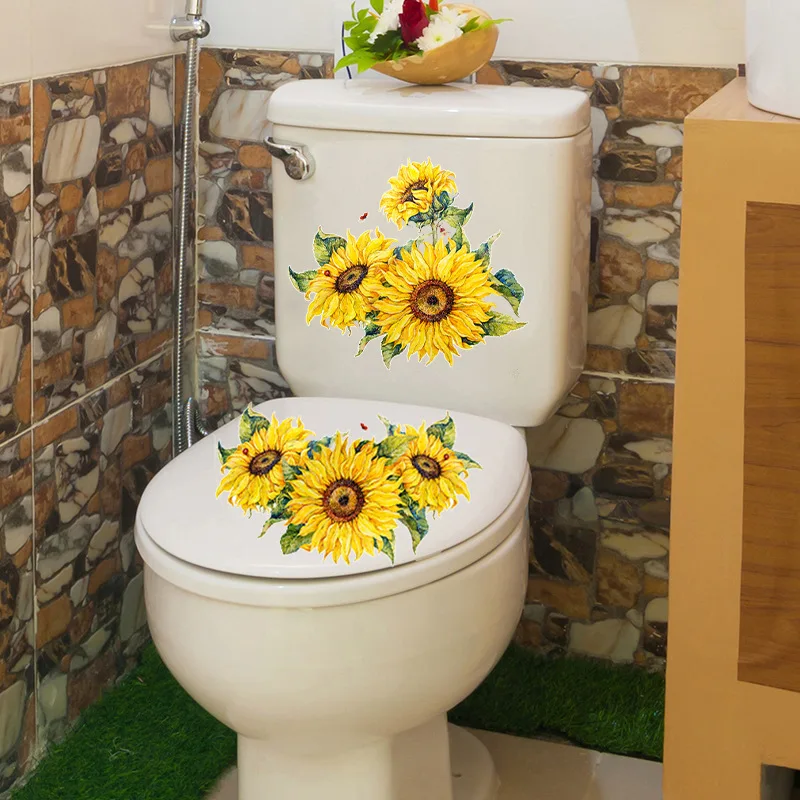 1PC adesivo a grappolo di girasole bagno wc impermeabile coperchio del water adesivo per wc adesivo autoadesivo